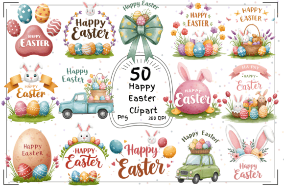 50 Happy Easter Clipart Bundle for Craft