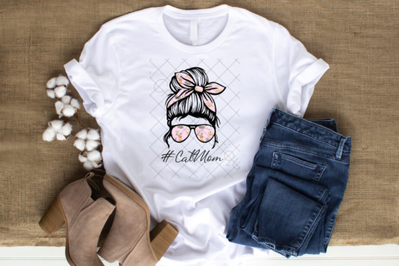 Effortless Mom Life Graphics: Cat Mom & Messy Bun PNG