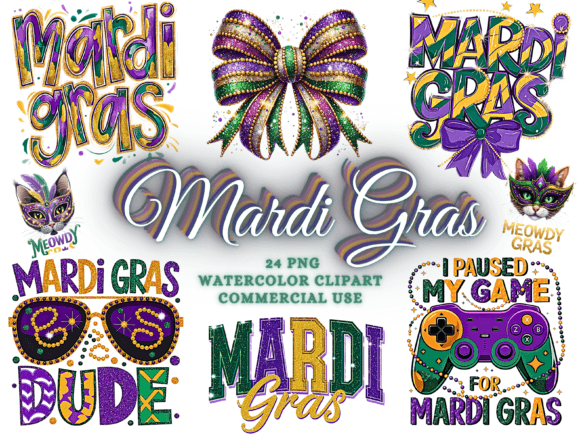 Happy Mardi Gras Png Bundle Clipart: Design Assets for Vibrant Projects